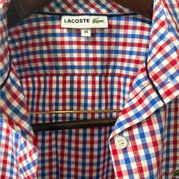 Lacoste Blue, Red & White Gingham Shirt with Chest Logo - Picture 7 of 9